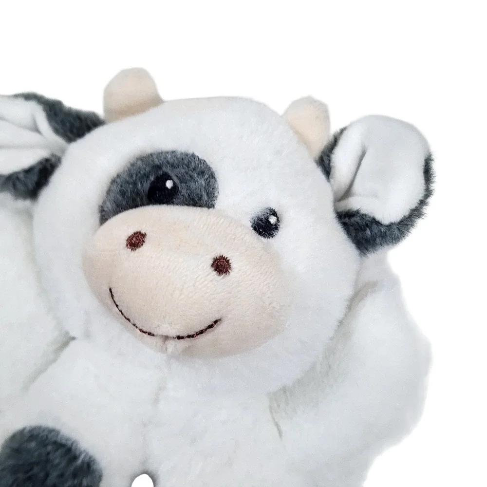 Spark Create Imagine Cow Plush Baby Rattle Black White Spotted Ring Toy 9 Inch